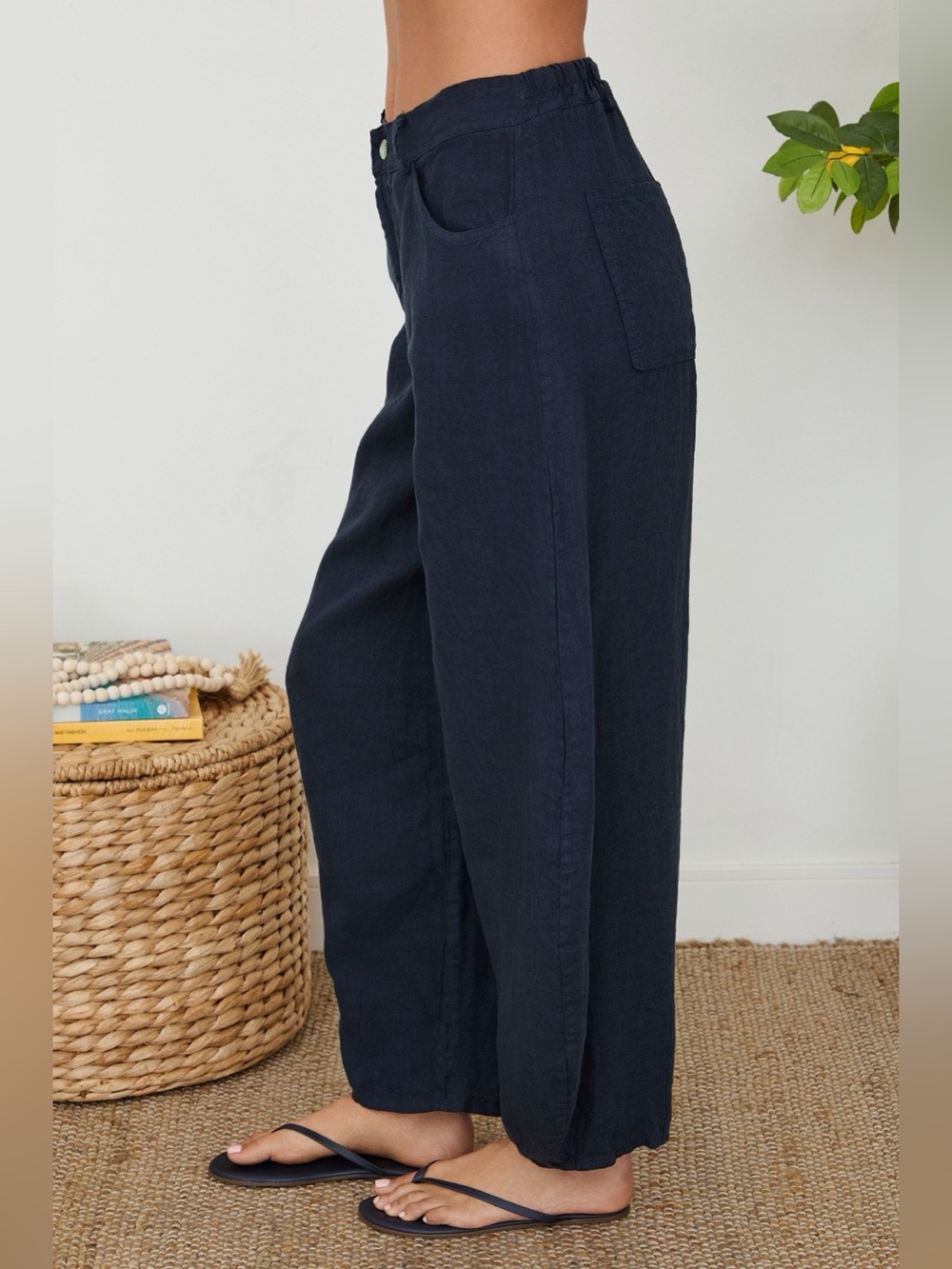 (155163/E11441-OCH) LINEN BARREL PANTS - Picture 7 of 7